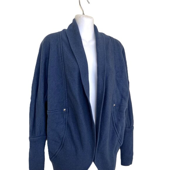 Wilfred Aritzia Diderot Cocoon Cardigan Sweater Blue Heather French Terry - Picture 2 of 7